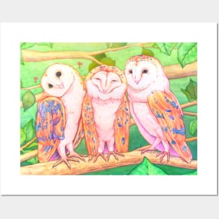 Cute watercolor barn owls Posters and Art